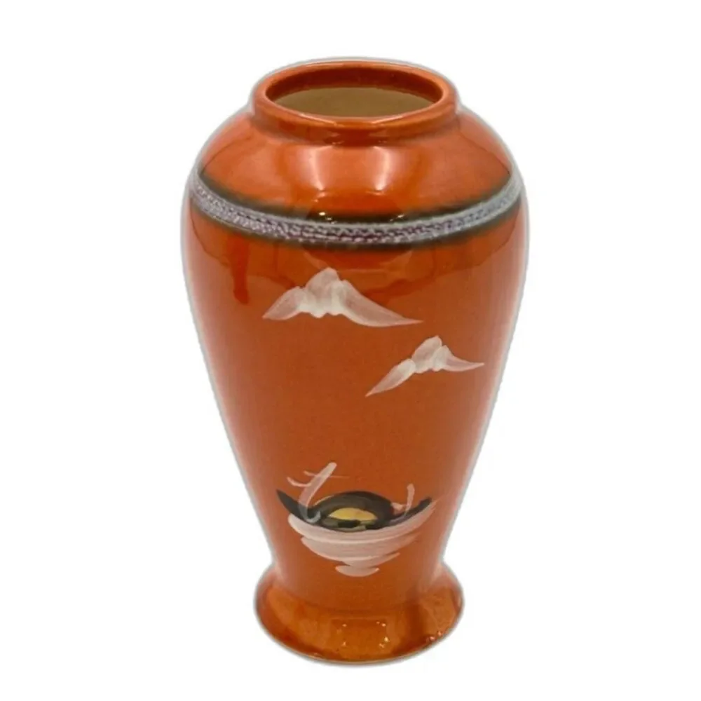 Asian-Inspired Hand-Painted Ceramic Vases – Burnt Orange with a Bamboo Design